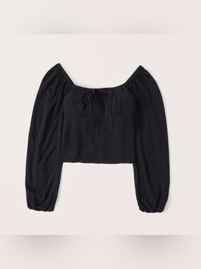 Abercrombie & Fitch Long-Sleeve square neck Babydoll Top black
